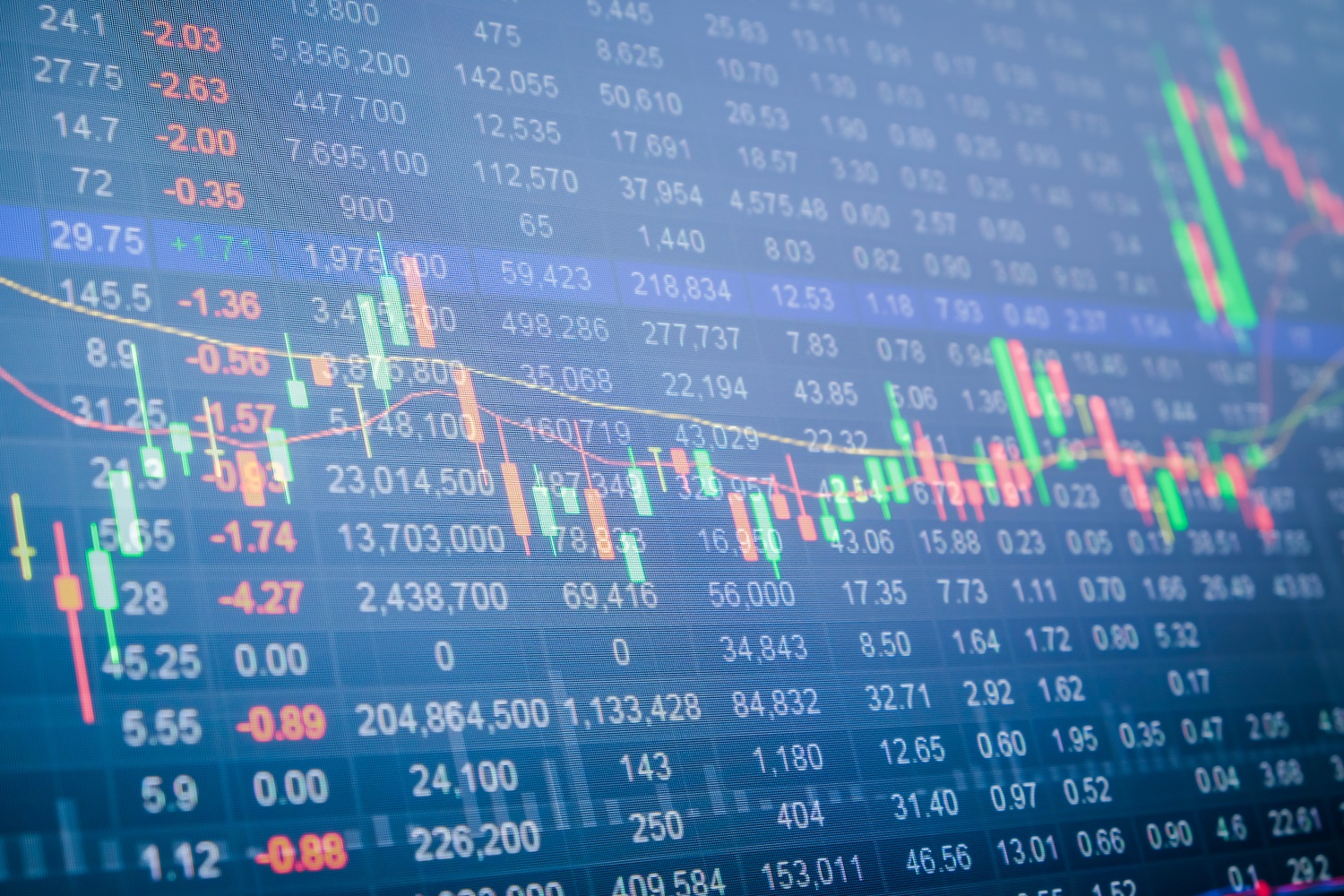 Stock market chart, Stock market data on LED display concept Stock ticker